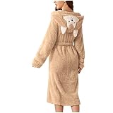 Battnot-Damen Bademantel mit Kapuze Hasenohren Hut Gürtel Coralline Plüsch Winter Oversize Lange Morgenmantel Frauen Saunamantel Schlafanzug Pyjama Nachtwäsche Nachtzeug Hauptkleidung Womens Bathrobe