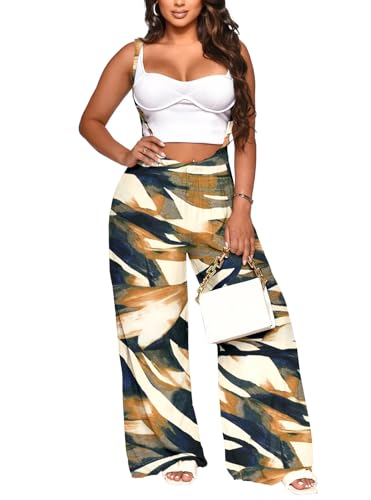 Nimsruc Womens Jumpsuit Adjustable Strap Wide Leg Overalls Camo Stripe M