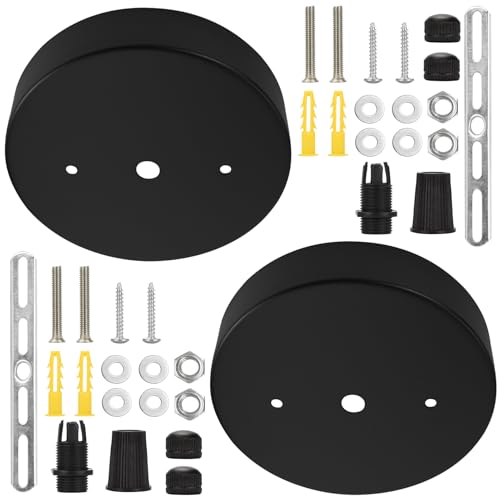 Image of Sangle Sopffy Pendant Light Canopy Kit, 5 1 /8 Inches Ceiling Lighting Canopy Kit with All Mounting Hardware Modern Chandelier Ceiling Plate Cover for Pendant Lighting Fixtures (black-2PC, 5.8inch)