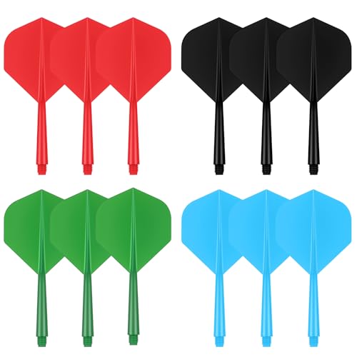 flintronic 12PCS Eje de Dardo Integrado y Plumas Medianas, Cañas de Dardos y Plumas de Una Sola Pieza, Vuelo de Dardos y Ejes de Dardos Combo, Accesorios Profesionales Dardos