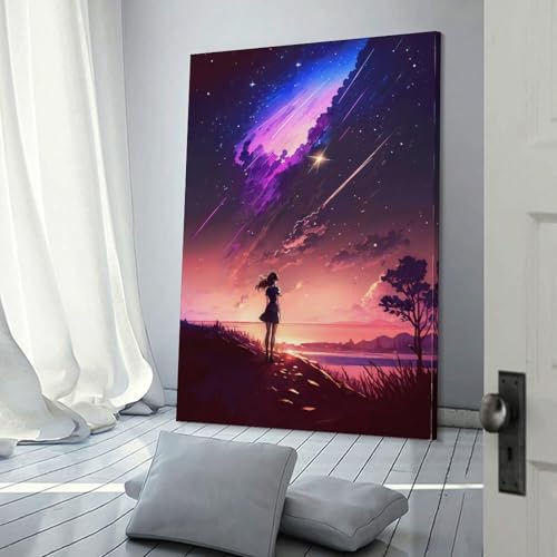 Affiche d'anime Girl Shooting Stars POLIUAWS toile décorative moderne 30x45 cm