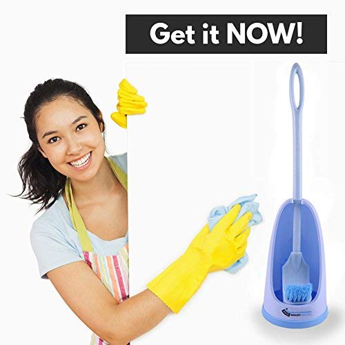 Toilet Brush And Holder Set For Bathfroom, Toliet Bowl Brush Cleaner Super Long Non-Scratch, 2 In 1 Toilet Brush With Under Rim Brush And Antislip Handle, Blue 17 Inch #TOP5