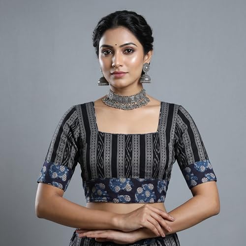 Image of Odisha Traditional Sambalpuri Unstitched Ikat Blouse Piece in Pure Cotton