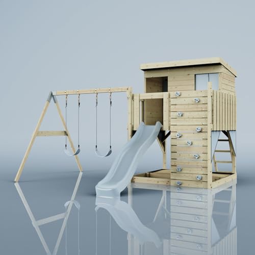 PolarPlay Spielturm Nils aus Holz in Blau Kinderschaukel PolarPlay Spielturm Nils aus Holz in Blau Kinderschaukel