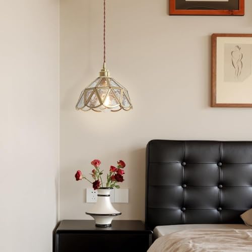 KAJYLFAST Gold Nordic Glass Lampshade Pendant Light with E26/E27 Brass Base Pendant Lamp Single Heads Adjustable Suspension Wire Hanging Light(Style 3) [3]