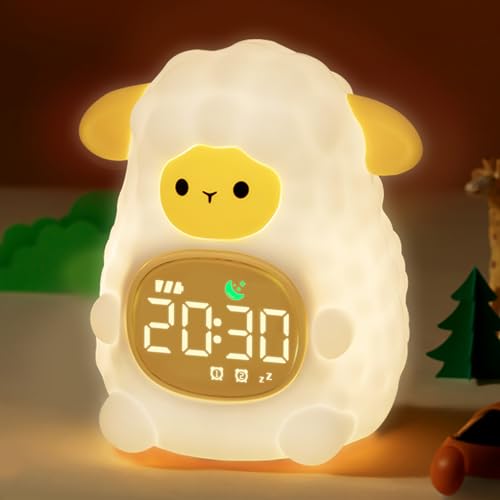 MASHI Sheep Alarm Clock, Toddler Sleep Training Clock with Sun & Moon, Sleep Sound Machine, Night Lights, Alarm Clock for Kids, Ideas for Kids Child