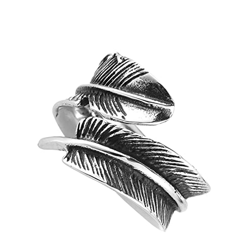 Bague acier inoxydable homme gothique style plume argent et noir durable