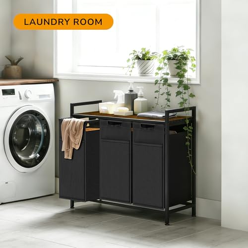 Laundry Hamper with Shelf, Laundry Basket with 3 Pull-Out Removable Bags, 3x 10.6 Gallons(120L), Metal Frame, Lockable Wheels, for Laundry Room and Bedroom by BRITEMART - Image 3