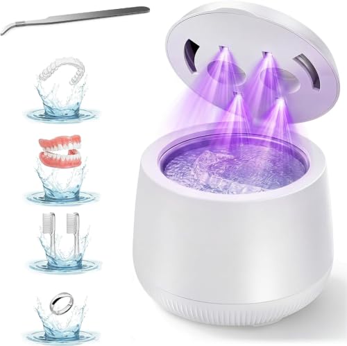 Xbeauty 48kHz Ultrasonic Retainer Cleaner Machine, 4 Digital Timer Modes | 200ML Dental Deep Cleaning Pod for Mouth Guards, Aligners, Night Guards, Braces, Toothbrush Heads & Jewelry (White)