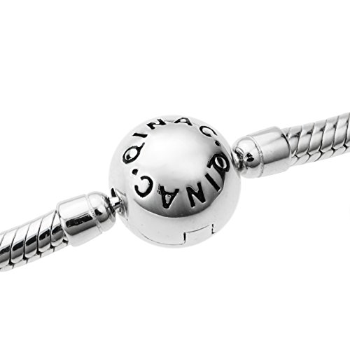 Qina C. Rhodium On 925 Sterling Silver Round Sun Moon Snap Clasp 3Mm Snake Bracelet For European Bead Charm 8 Inches #TOP2