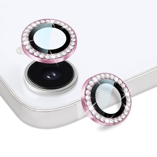 EasEasy 2 Pack Compatible for iphone 17e /16e Camera Lens Protector Glass Bling Diamond Anti-scratch & Case-friendly 9H Tempered Full Protection for iphone 17e Camera Lens-Pink