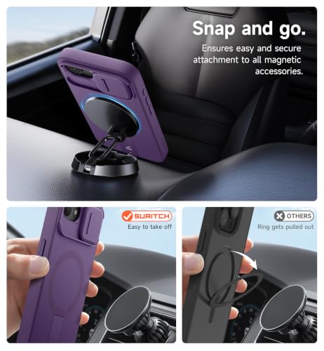 Image of SURITCH for iPhone 17e /16e Case with Magnetic Camera Slide Cover and Adjustable Kickstand, Compatible with MagSafe, Shockproof Bumper Case Slim Protective Cover 6.1 Inch,Dark Purple