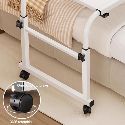 Extendable Rolling Mobility Table Over Bed,Over-Bed Table Rolling Medical Table,Overbed Table Mobile Computer Desk with Desktop Baffle Food Tray Desk Rolling Medical Table Overbed