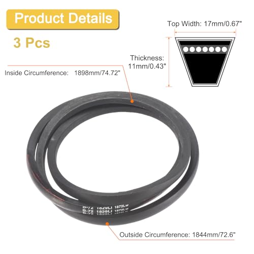Image of uxcell 3pcs B72 Classic Wrapped V-Belt, 75 inch Outer Circ B Profile V-Belt