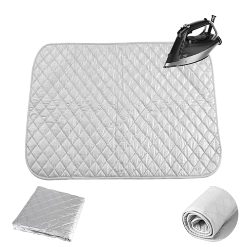 Couverture de Repassage, 60 x 55 cm Coussin à Repasser pour Table, Tapis de Repassage Homes Argent Métallique, Tapis de Repassage Résistant aux Hautes températures, Le Rectangle, Argent