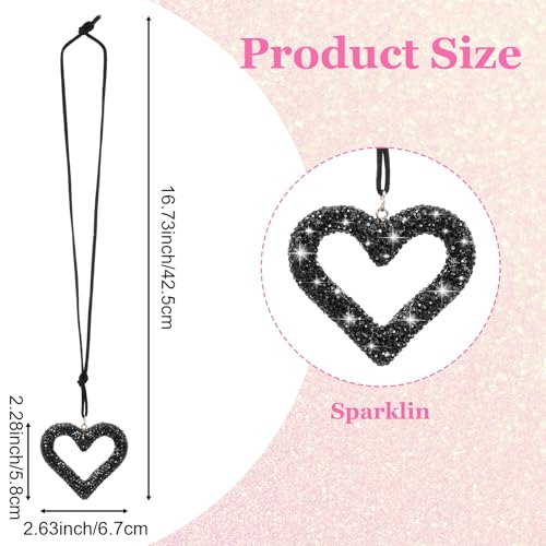 Kifmurase Bling Heart Car Mirror Hanging Accessories, Black Crystal Rhinestone Vehicle Rear View Mirror Charm Pendant Ornaments, Cute Diamond Auto Interior Hanger Decoration for Women Men - Thumbnail 2