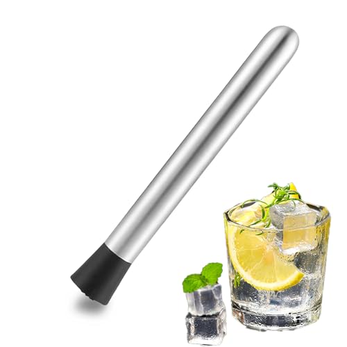 Pilon à cocktail en acier inoxydable, pilon multifonction de 30 cm, bâton de broyeur à glace à fruits argenté avec tête rainurée, professionnel pour la fabrication de cocktails, le broyage de fruits
