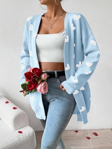 Image of Womens Cute Heart Cardigans Oversized Long Sleeve Open Front Knit Sweaters
