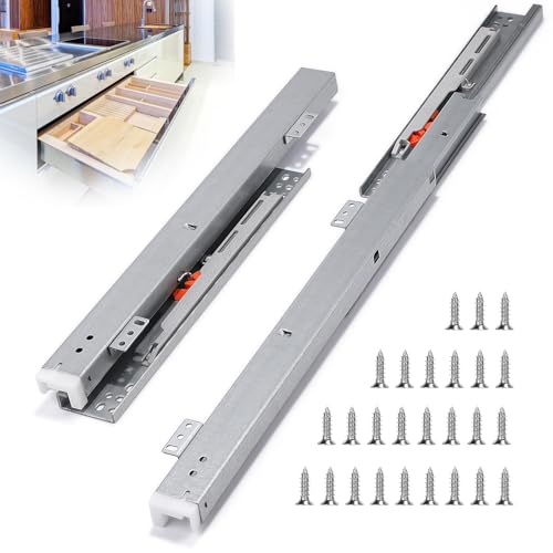 EFUTURETIME Guias Correderas para Cajones 35cm Rieles para Cajones de Cierre Suave, Extensión Total de 60 cm, Guia Cajon Montado en la Parte Inferior con 26 Tornillos