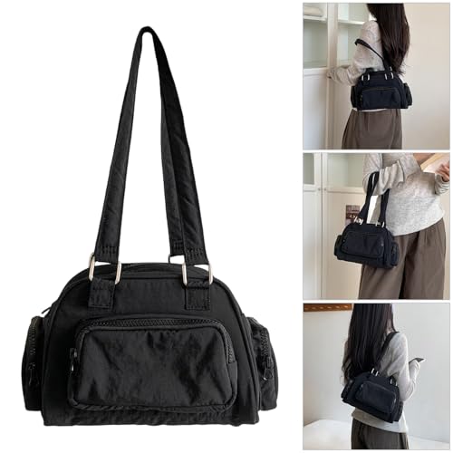 Sac à aisselles léger et grand sac à main noir en nylon multi-poches pour femme