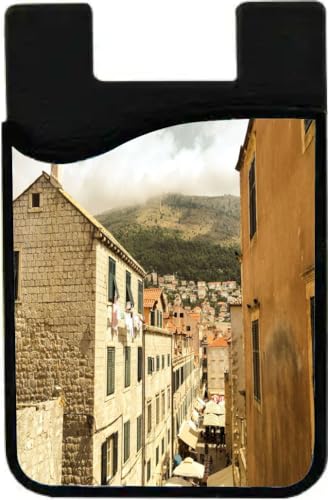Island Gifting Neoprene Stick-on ID Card Holder for iPhone/Galaxy/Google Android Cases Featuring Image of City of Dubrovnik a Landmark in Croatia