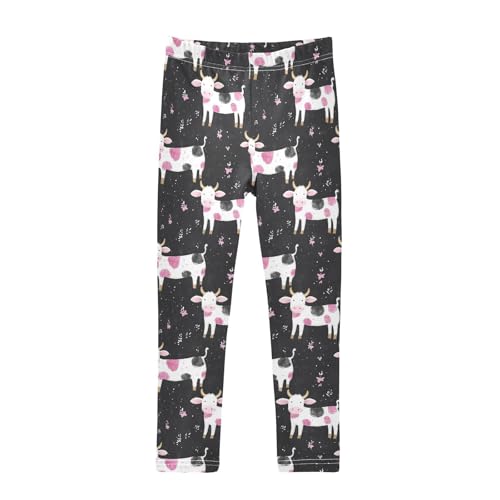 Animal Cow Pink Girls Casual Leggings for Kids Printed Long Pant Bottoms Stretch and Soft
