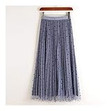 Material: pana Falda reversible de terciopelo de tul para mujer, de moda, elegante, de lunares, falda larga, de cintura alta, plisada (color: azul, talla: talla única)