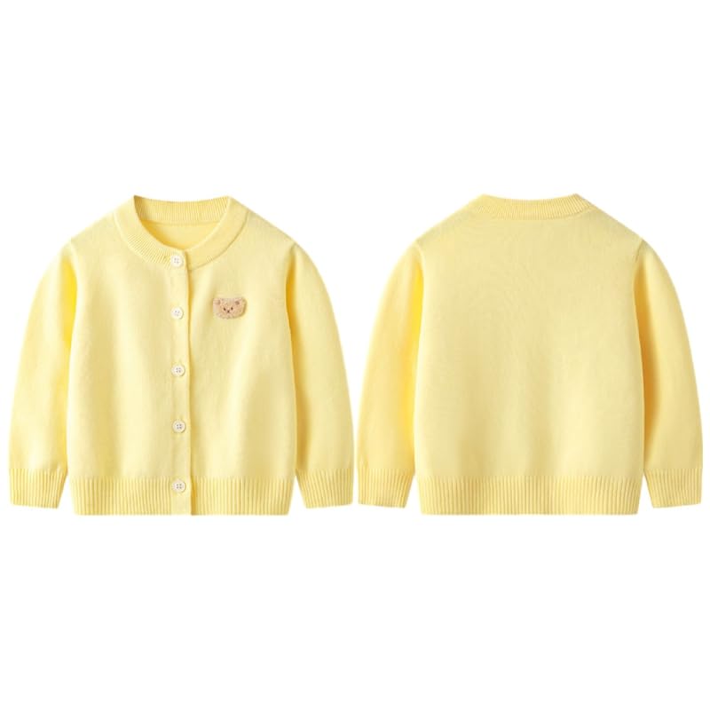 URMGIC Girls Solid Cardigan with Bear Pattern, Girls Long Sleeve Button Cardigan Cotton Knit Sweate4