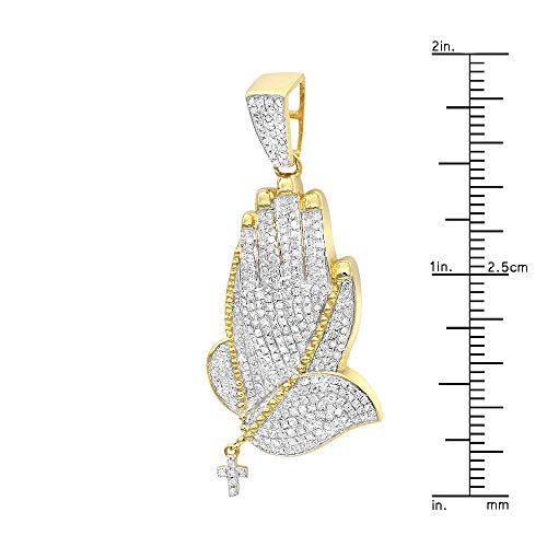 Luxurman 14K Gold Diamond Praying Hands Pendant With Cross For Men 0.9Ctw (Yellow Gold) #TOP2