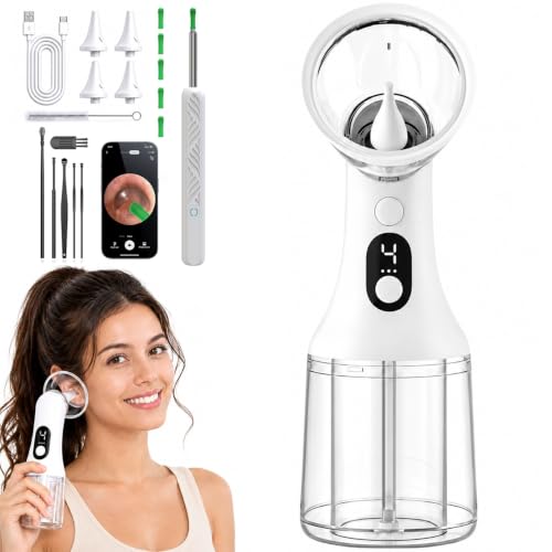 Electric Ear Wax Removal Kit - Safe & Gentle Waxy Ear Cleaner Tool with 4 Pressure Settings LED Display IPX7 Waterproof & Dual-Chamber Design for Upgraded Ear Irrigation and Personal Ear Care