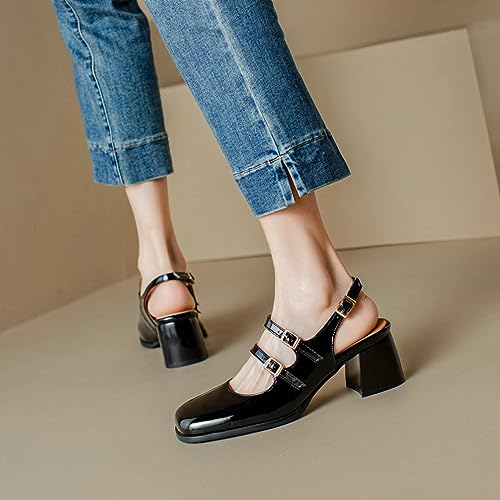 KOKOMOMO Chunky Patent Mary Jane Heels Goth Buckle Dress Shoes Square Toe Block Heel Pumps3