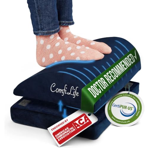 Image of ComfiLife Foot Rest for Under Desk at Work - Adjustable Desk FootRest for Office Chair, Gaming Accessories - Ergonomic Teardrop Design for Back, Hip & Leg Pain Relief - 100% Memory Foam (Navy)