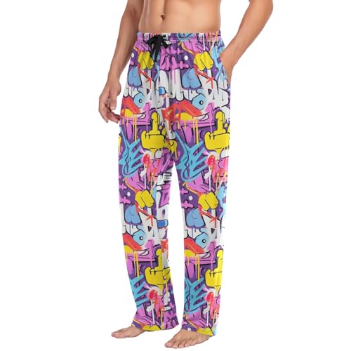 Men's Graffiti Street Art Pajama Pants with Pockets,Sleep Lounge Pant Men Pajama Bottoms S4