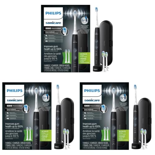 Image of Philips Sonicare 5300 Rechargeable Electric Toothbrush, 3 Brush Head, Black, 1 Count (Pack of 3)
