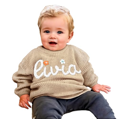 Handcrafted Baby Knit Sweater with Custom Embroidered Name or Monogram, Specialized Gift for Infant Girl, Boy, Toddler, Kid