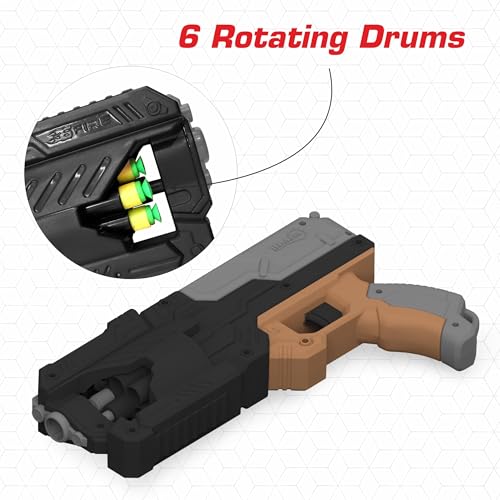 Image of Aditi Toys High Performance Six Fire Gun, Toy Blaster Gun with 6 Dart Rotating Drum, Hi-Arm Toy Gun for Kids Above 6 Years, Accurate Upto 45 Feet, Includes 10 Soft Bullet Darts, BIS Approved. (Black)