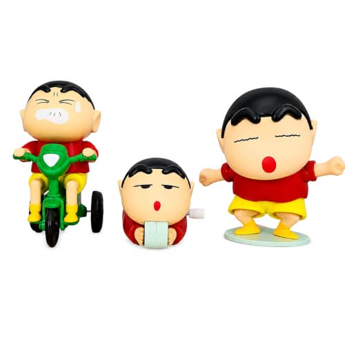 Image of Crayon Shin-chan Toy Set of 3 Moving Mechanical Toys for Kids | PVC Anime Action Figures | Tricycle, Crawling & Dancing Shinchan Collectible Mini Toys (Pack of 3)
