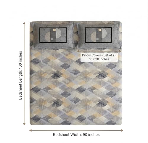 Image of VAS COLLECTIONS Cotton Double Bedsheet with 2 Pillow Covers (90x100 Inch) | 180 TC Soft Breathable Printed Bedsheet for Double Bed | Bedding Set for Bedroom & Home Decor (Heathered Pewter)