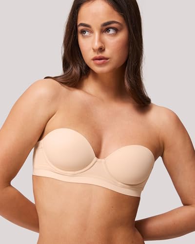 Strapless Bras for Women Small Breasted Balconette Demi Underwire Lightly Lined Seamless Bra 32AA-38A2