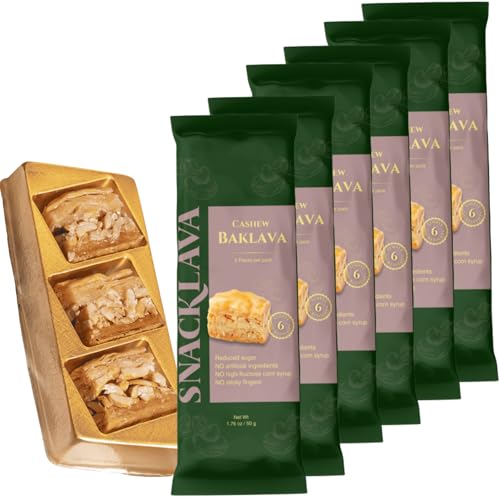 Snacklava Cashew Baklava - 6 Pack (18 Pieces) - No Artificial Ingredients, Colors or Preservatives - Premium Handmade Pastries