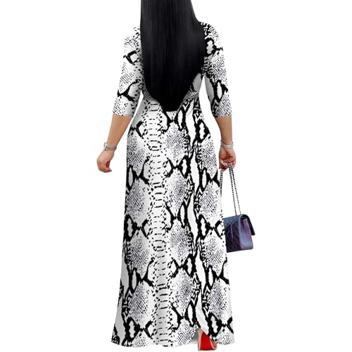Image of PinkPatty Women's Print Maxi Dresses 3 /4 Sleeve Flowy Long Dress V Neck Wrap Tie Waist Sundress