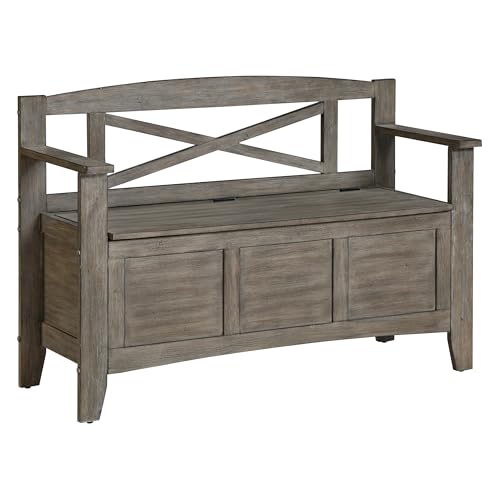 OSP Home Furnishings Metro Entry Way Storage Bench with X-Back, Greystone Finish