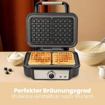 ProfiCook® Waffeleisen für belgische Waffeln mit 2 Backflächen | Waffeleisen belgische Waffel | antihaftbeschichtete Backfläche | stufenlos wählbarer Bräunungsgrad | Edelstahl | 1000 Watt | PC-WA 1240 – Bild 3
