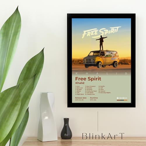 Image of BLINKART Khalid- Free Spirit Wall Photo Frames | Wall Art for Bedroom, Living Room, Studio or Office | Album Cover Print with Spotify Song Link QR Code | Gift for Fans - 8x12 In