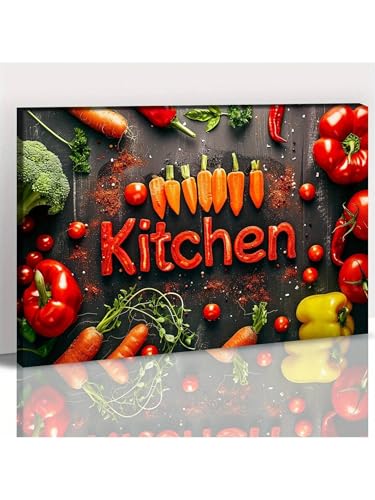 Décoration murale vintage de cuisine XINBAO tableau légumes de ferme sur toile avec cadre 30x45 cm