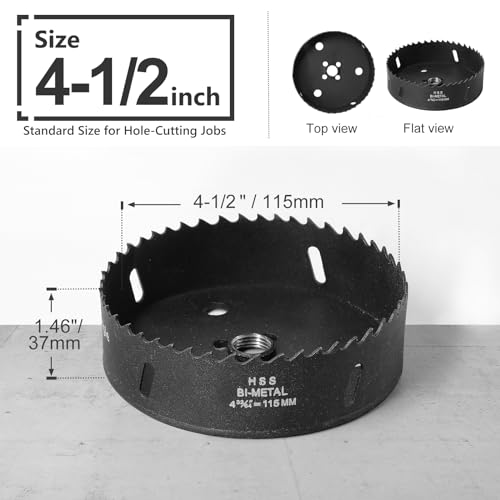 Image of 4-1 /2 Inch Hole Saw with 1 /2 inch Triangle Shank Quick Change Arbor, JTemgle Bi-Metal Hole Saw Heavy Duty Hole Cutting Tool for Cornhole Boards, Recessed Lights, Wood, Plastic, Drywall & Soft Metal