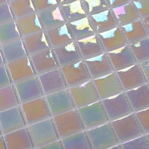Glass Tiles for Backsplash, Iridescent Pearlescent White Glass Mosaic Backsplash Tiles for Kitchen Wall & Bathroom, 3D Convex, 8.7 Sq.Ft (Pearlescent White)