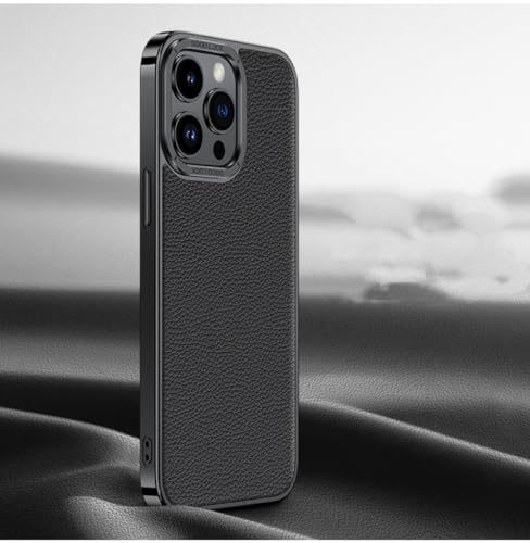 Étui de téléphone anti-rayures en cuir véritable noir pour iPhone 14