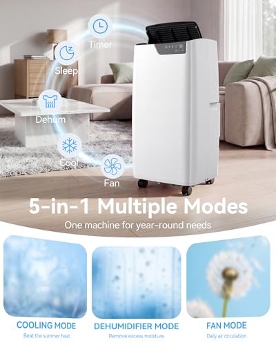 Image of 16,000 BTU Portable Air Conditioner Cools Up to 800 Sq.Ft, 5-in-1 Portable AC Unit with Cool, Fan, Dehumidifier, Sleep, 24H Timer,LED Display & Remote Window Kit for Bedroom Dorms Apartment