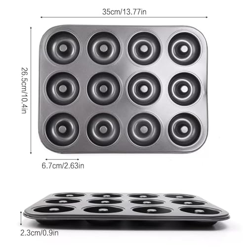 YQLDAHU 12-Cavity Nonstick Donut Pan - Mini Carbon Steel Doughnut Baking Mold for Donuts, Bagels, Muffins, Cookies & Biscuits - Easy Release Cake Bakeware Kit, Perfect for Homemade Treats